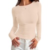 image:imagePRETTYGARDEN Long Sleeve Shirts for Women 2026 Fall Casual Crewneck Tight Slim Fit Layering Basic T Shirt Going Out TopsBeige