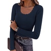 image:imagePRETTYGARDEN Long Sleeve T Shirts for Women Tops Casual  Stretchy Ribbed Knit Lace Trim Square Neck Slim Fit Tees Fall Winter Fashion Layering Clothes for Going Out amp Date NightNavy Blue
