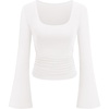 image:imagePRETTYGARDEN Womens Bell Long Sleeve Shirts Going Out Tops  Soft Stretchy Ribbed Knit Square Neck Slim Fit Y2K Clothes Trendy Side Ruched Layering Tee for Casual Fall amp Winter WearWhite