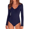 image:imagePRETTYGARDEN Womens V Neck Long Sleeve Bodysuits Tops  Slim Fitted Body Suits Soft Stretchy Basic Tees Shirts Casual Wear Fall Going Out Outfits Winter Layering ClothingNavy Blue