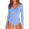 image:imagePRETTYGARDEN Womens V Neck Long Sleeve Bodysuits Tops  Slim Fitted Body Suits Soft Stretchy Basic Tees Shirts Casual Wear Fall Going Out Outfits Winter Layering ClothingLight Blue