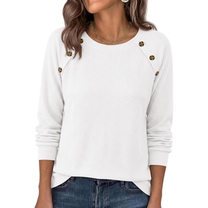 image:imagePRETTYGARDEN Fall Long Sleeve Waffle Knit Shirts for Women  Soft Stretchy Tops Casual Crew Neck Raglan Sleeves with Deco Buttons Loose Fit Tunics Comfy Clothes for Work WearWhite