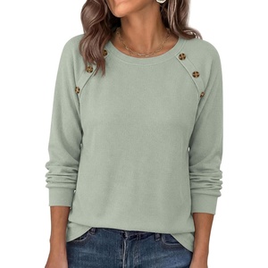 image:imagePRETTYGARDEN Fall Long Sleeve Waffle Knit Shirts for Women  Soft Stretchy Tops Casual Crew Neck Raglan Sleeves with Deco Buttons Loose Fit Tunics Comfy Clothes for Work WearSage Green