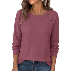 image:imagePRETTYGARDEN Fall Long Sleeve Waffle Knit Shirts for Women  Soft Stretchy Tops Casual Crew Neck Raglan Sleeves with Deco Buttons Loose Fit Tunics Comfy Clothes for Work WearMauve