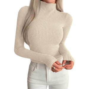 image:imagePRETTYGARDEN Long Sleeve Shirts for Women Fall Clothes  Soft Brushed Ribbed Knit Pullover Mock Neck Lightweight Sweater Comfy Underscrubs Basic Casual Winter Layering TopsApricot