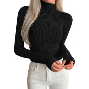 image:imagePRETTYGARDEN Long Sleeve Shirts for Women Fall Clothes  Soft Brushed Ribbed Knit Pullover Mock Neck Lightweight Sweater Comfy Underscrubs Basic Casual Winter Layering TopsBlack