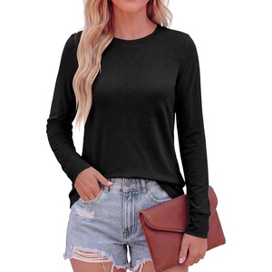 image:imagePRETTYGARDEN Long Sleeve Tshirts Shirts for Women Clothing  Soft Comfy Cotton Tees Loose Fitting Tops Crew Neck Underscrubs Basic Fall Clothes for Daily Wear amp Casual OutingsBlack