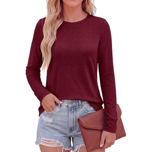 image:imagePRETTYGARDEN Long Sleeve Tshirts Shirts for Women Clothing  Soft Comfy Cotton Tees Loose Fitting Tops Crew Neck Underscrubs Basic Fall Clothes for Daily Wear amp Casual OutingsBurgundy
