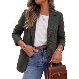 image:imagePRETTYGARDEN Fall Blazers for Women Business Casual  Long Sleeve Plaid Houndstooth Notch Lapel Pockets Oversized Blazer Outerwear Trendy Suit Jackets 2026 Winter Work OutfitsPlaid Green