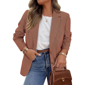 image:imagePRETTYGARDEN Fall Blazers for Women Business Casual  Long Sleeve Plaid Houndstooth Notch Lapel Pockets Oversized Blazer Outerwear Trendy Suit Jackets 2026 Winter Work OutfitsPlaid Caramel