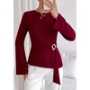 image:imagePRETTYGARDEN Long Sleeve Shirts for Women Asymmetricall Tops  Dressy Casual Blouses Slim Fit Waist Tie Ruched Top Soft Stretchy Going Out Work Office Outfit 2026 Fall Fashion ClothesBurgundy