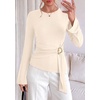 image:imagePRETTYGARDEN Long Sleeve Shirts for Women Asymmetricall Tops  Dressy Casual Blouses Slim Fit Waist Tie Ruched Top Soft Stretchy Going Out Work Office Outfit 2026 Fall Fashion ClothesBeige
