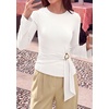 image:imagePRETTYGARDEN Long Sleeve Shirts for Women Asymmetricall Tops  Dressy Casual Blouses Slim Fit Waist Tie Ruched Top Soft Stretchy Going Out Work Office Outfit 2026 Fall Fashion ClothesWhite