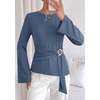 image:imagePRETTYGARDEN Long Sleeve Shirts for Women Asymmetricall Tops  Dressy Casual Blouses Slim Fit Waist Tie Ruched Top Soft Stretchy Going Out Work Office Outfit 2026 Fall Fashion ClothesGrey Blue