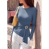 image:imagePRETTYGARDEN Long Sleeve Shirts for Women Asymmetricall Tops  Dressy Casual Blouses Slim Fit Waist Tie Ruched Top Soft Stretchy Going Out Work Office Outfit 2026 Fall Fashion ClothesGrey Blue