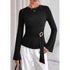image:imagePRETTYGARDEN Long Sleeve Shirts for Women Asymmetricall Tops  Dressy Casual Blouses Slim Fit Waist Tie Ruched Top Soft Stretchy Going Out Work Office Outfit 2026 Fall Fashion ClothesBlack
