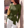 image:imagePRETTYGARDEN Long Sleeve Shirts for Women Asymmetricall Tops  Dressy Casual Blouses Slim Fit Waist Tie Ruched Top Soft Stretchy Going Out Work Office Outfit 2026 Fall Fashion ClothesArmy Green