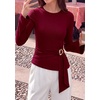 image:imagePRETTYGARDEN Long Sleeve Shirts for Women Asymmetricall Tops  Dressy Casual Blouses Slim Fit Waist Tie Ruched Top Soft Stretchy Going Out Work Office Outfit 2026 Fall Fashion ClothesBurgundy