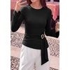 image:imagePRETTYGARDEN Long Sleeve Shirts for Women Asymmetricall Tops  Dressy Casual Blouses Slim Fit Waist Tie Ruched Top Soft Stretchy Going Out Work Office Outfit 2026 Fall Fashion ClothesBlack