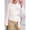 image:imagePRETTYGARDEN Long Sleeve Shirts for Women Asymmetricall Tops  Dressy Casual Blouses Slim Fit Waist Tie Ruched Top Soft Stretchy Going Out Work Office Outfit 2026 Fall Fashion ClothesWhite