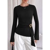 image:imagePRETTYGARDEN Long Sleeve Shirts for Women Asymmetricall Tops  Dressy Casual Blouses Slim Fit Waist Tie Ruched Top Soft Stretchy Going Out Work Office Outfit 2026 Fall Fashion ClothesBlack