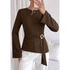 image:imagePRETTYGARDEN Long Sleeve Shirts for Women Asymmetricall Tops  Dressy Casual Blouses Slim Fit Waist Tie Ruched Top Soft Stretchy Going Out Work Office Outfit 2026 Fall Fashion ClothesBrown