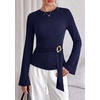 image:imagePRETTYGARDEN Long Sleeve Shirts for Women Asymmetricall Tops  Dressy Casual Blouses Slim Fit Waist Tie Ruched Top Soft Stretchy Going Out Work Office Outfit 2026 Fall Fashion ClothesNavy Blue