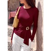 image:imagePRETTYGARDEN Long Sleeve Shirts for Women Asymmetricall Tops  Dressy Casual Blouses Slim Fit Waist Tie Ruched Top Soft Stretchy Going Out Work Office Outfit 2026 Fall Fashion ClothesBurgundy