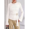 image:imagePRETTYGARDEN Long Sleeve Shirts for Women Asymmetricall Tops  Dressy Casual Blouses Slim Fit Waist Tie Ruched Top Soft Stretchy Going Out Work Office Outfit 2026 Fall Fashion ClothesWhite