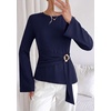 image:imagePRETTYGARDEN Long Sleeve Shirts for Women Asymmetricall Tops  Dressy Casual Blouses Slim Fit Waist Tie Ruched Top Soft Stretchy Going Out Work Office Outfit 2026 Fall Fashion ClothesNavy Blue