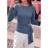 image:imagePRETTYGARDEN Long Sleeve Shirts for Women Asymmetricall Tops  Dressy Casual Blouses Slim Fit Waist Tie Ruched Top Soft Stretchy Going Out Work Office Outfit 2026 Fall Fashion ClothesGrey Blue