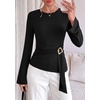 image:imagePRETTYGARDEN Long Sleeve Shirts for Women Asymmetricall Tops  Dressy Casual Blouses Slim Fit Waist Tie Ruched Top Soft Stretchy Going Out Work Office Outfit 2026 Fall Fashion ClothesBlack