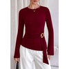 image:imagePRETTYGARDEN Long Sleeve Shirts for Women Asymmetricall Tops  Dressy Casual Blouses Slim Fit Waist Tie Ruched Top Soft Stretchy Going Out Work Office Outfit 2026 Fall Fashion ClothesBurgundy