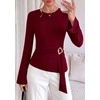 image:imagePRETTYGARDEN Long Sleeve Shirts for Women Asymmetricall Tops  Dressy Casual Blouses Slim Fit Waist Tie Ruched Top Soft Stretchy Going Out Work Office Outfit 2026 Fall Fashion ClothesBurgundy