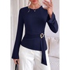 image:imagePRETTYGARDEN Long Sleeve Shirts for Women Asymmetricall Tops  Dressy Casual Blouses Slim Fit Waist Tie Ruched Top Soft Stretchy Going Out Work Office Outfit 2026 Fall Fashion ClothesNavy Blue