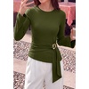 image:imagePRETTYGARDEN Long Sleeve Shirts for Women Asymmetricall Tops  Dressy Casual Blouses Slim Fit Waist Tie Ruched Top Soft Stretchy Going Out Work Office Outfit 2026 Fall Fashion ClothesArmy Green