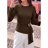 image:imagePRETTYGARDEN Long Sleeve Shirts for Women Asymmetricall Tops  Dressy Casual Blouses Slim Fit Waist Tie Ruched Top Soft Stretchy Going Out Work Office Outfit 2026 Fall Fashion ClothesBrown