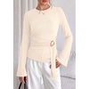 image:imagePRETTYGARDEN Long Sleeve Shirts for Women Asymmetricall Tops  Dressy Casual Blouses Slim Fit Waist Tie Ruched Top Soft Stretchy Going Out Work Office Outfit 2026 Fall Fashion ClothesBeige