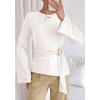 image:imagePRETTYGARDEN Long Sleeve Shirts for Women Asymmetricall Tops  Dressy Casual Blouses Slim Fit Waist Tie Ruched Top Soft Stretchy Going Out Work Office Outfit 2026 Fall Fashion ClothesWhite