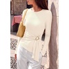 image:imagePRETTYGARDEN Long Sleeve Shirts for Women Asymmetricall Tops  Dressy Casual Blouses Slim Fit Waist Tie Ruched Top Soft Stretchy Going Out Work Office Outfit 2026 Fall Fashion ClothesBeige