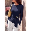 image:imagePRETTYGARDEN Long Sleeve Shirts for Women Asymmetricall Tops  Dressy Casual Blouses Slim Fit Waist Tie Ruched Top Soft Stretchy Going Out Work Office Outfit 2026 Fall Fashion ClothesNavy Blue