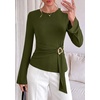 image:imagePRETTYGARDEN Long Sleeve Shirts for Women Asymmetricall Tops  Dressy Casual Blouses Slim Fit Waist Tie Ruched Top Soft Stretchy Going Out Work Office Outfit 2026 Fall Fashion ClothesArmy Green