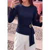 image:imagePRETTYGARDEN Long Sleeve Shirts for Women Asymmetricall Tops  Dressy Casual Blouses Slim Fit Waist Tie Ruched Top Soft Stretchy Going Out Work Office Outfit 2026 Fall Fashion ClothesNavy Blue