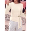 image:imagePRETTYGARDEN Long Sleeve Shirts for Women Asymmetricall Tops  Dressy Casual Blouses Slim Fit Waist Tie Ruched Top Soft Stretchy Going Out Work Office Outfit 2026 Fall Fashion ClothesBeige