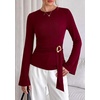 image:imagePRETTYGARDEN Long Sleeve Shirts for Women Asymmetricall Tops  Dressy Casual Blouses Slim Fit Waist Tie Ruched Top Soft Stretchy Going Out Work Office Outfit 2026 Fall Fashion ClothesBurgundy