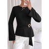 image:imagePRETTYGARDEN Long Sleeve Shirts for Women Asymmetricall Tops  Dressy Casual Blouses Slim Fit Waist Tie Ruched Top Soft Stretchy Going Out Work Office Outfit 2026 Fall Fashion ClothesBlack