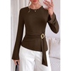image:imagePRETTYGARDEN Long Sleeve Shirts for Women Asymmetricall Tops  Dressy Casual Blouses Slim Fit Waist Tie Ruched Top Soft Stretchy Going Out Work Office Outfit 2026 Fall Fashion ClothesBrown