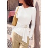 image:imagePRETTYGARDEN Long Sleeve Shirts for Women Asymmetricall Tops  Dressy Casual Blouses Slim Fit Waist Tie Ruched Top Soft Stretchy Going Out Work Office Outfit 2026 Fall Fashion ClothesWhite