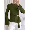 image:imagePRETTYGARDEN Long Sleeve Shirts for Women Asymmetricall Tops  Dressy Casual Blouses Slim Fit Waist Tie Ruched Top Soft Stretchy Going Out Work Office Outfit 2026 Fall Fashion ClothesArmy Green