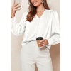 image:imagePRETTYGARDEN Satin Long Sleeve Womens Blouses Dressy Casual  Glossy Smooth Silk FabricLantern Sleeve Fall TopsDecorative Button PulloverV Neck ShirtsOffice Work Business OutfitsWhite